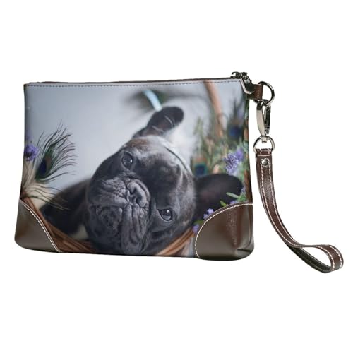 EgoMed French Bulldogs Mall Schwarze Hunde Haustiere,Handgelenktaschen PU-Leder Clutch Damen Reißverschluss Geldbörse Brieftasche Handtasche mit Handschlaufe von EgoMed