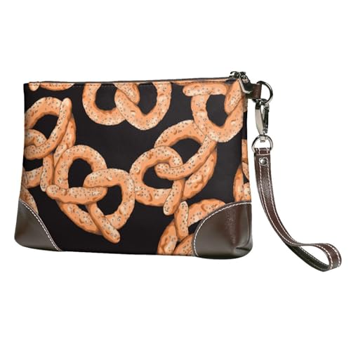 EgoMed Frische Brezel,Handgelenktaschen PU-Leder Clutch Damen Reißverschluss Geldbörse Brieftasche Handtasche mit Handschlaufe von EgoMed