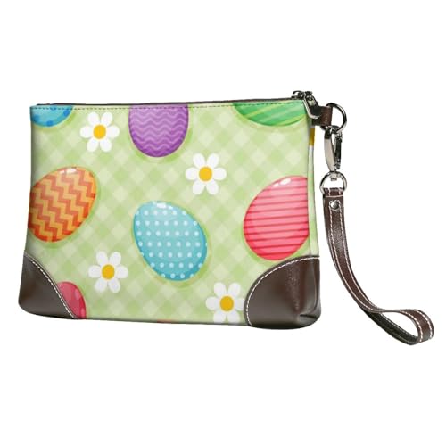 EgoMed Frohe Ostern Bunte Ostereier,Handgelenktaschen PU-Leder Clutch Damen Reißverschluss Geldbörse Brieftasche Handtasche mit Handschlaufe von EgoMed