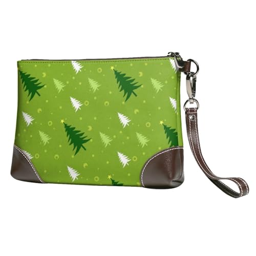 EgoMed Frohe Weihnachten Kiefernmuster,Handgelenktaschen PU-Leder Clutch Damen Reißverschluss Geldbörse Brieftasche Handtasche mit Handschlaufe von EgoMed