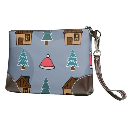 EgoMed Frohe Weihnachten Weihnachtsbaum,Handgelenktaschen PU-Leder Clutch Damen Reißverschluss Geldbörse Brieftasche Handtasche mit Handschlaufe von EgoMed