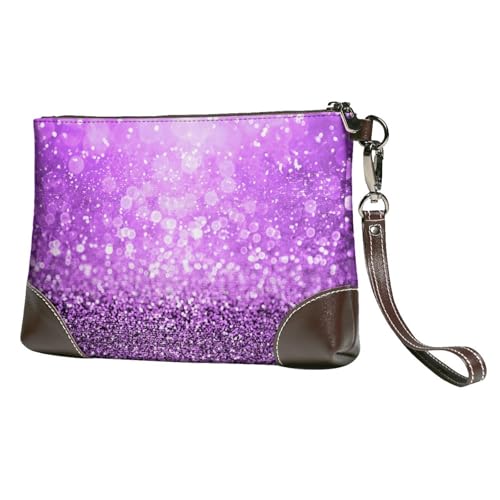 EgoMed Funkelnder lila Glitzer,Handgelenktaschen PU-Leder Clutch Damen Reißverschluss Geldbörse Brieftasche Handtasche mit Handschlaufe von EgoMed