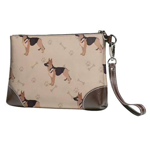 EgoMed Fußabdrücke eines Deutschen Schäferhundes,Handgelenktaschen PU-Leder Clutch Damen Reißverschluss Geldbörse Brieftasche Handtasche mit Handschlaufe von EgoMed