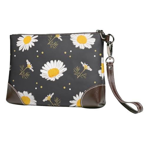EgoMed Gänseblümchen,Handgelenktaschen PU-Leder Clutch Damen Reißverschluss Geldbörse Brieftasche Handtasche mit Handschlaufe von EgoMed