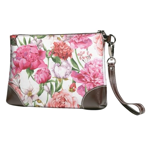 EgoMed Gartenpfingstrose,Handgelenktaschen PU-Leder Clutch Damen Reißverschluss Geldbörse Brieftasche Handtasche mit Handschlaufe von EgoMed