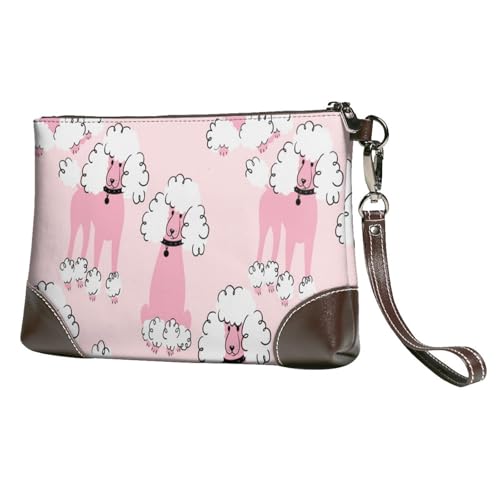 EgoMed Gekritzelpudel,Handgelenktaschen PU-Leder Clutch Damen Reißverschluss Geldbörse Brieftasche Handtasche mit Handschlaufe von EgoMed