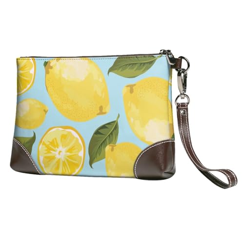 EgoMed Gelbe Zitrone Die Künste,Handgelenktaschen PU-Leder Clutch Damen Reißverschluss Geldbörse Brieftasche Handtasche mit Handschlaufe von EgoMed
