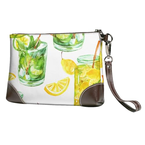 EgoMed Getränk Cocktail Zitrone EIS,Handgelenktaschen PU-Leder Clutch Damen Reißverschluss Geldbörse Brieftasche Handtasche mit Handschlaufe von EgoMed