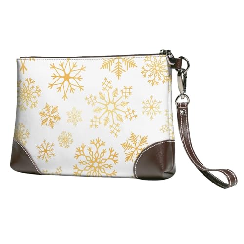 EgoMed Gold Schneeflocke Weihnachten Xmas Weiß,Handgelenktaschen PU-Leder Clutch Damen Reißverschluss Geldbörse Brieftasche Handtasche mit Handschlaufe von EgoMed