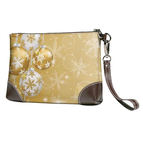 EgoMed Gold Weihnachtskugel Schneeflocke Weihnachten,Handgelenktaschen PU-Leder Clutch Damen Reißverschluss Geldbörse Brieftasche Handtasche mit Handschlaufe von EgoMed