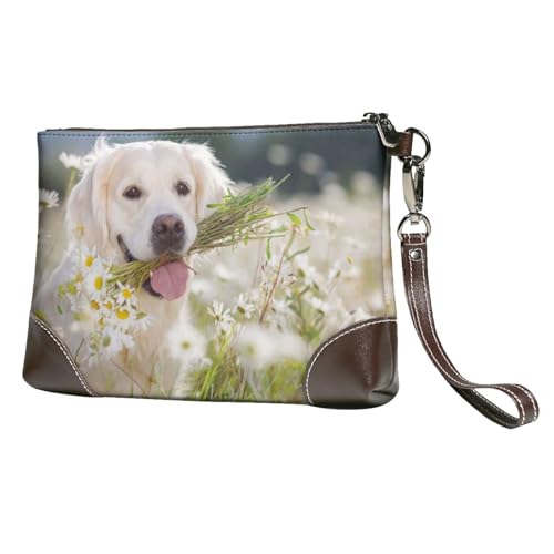 EgoMed Golden Retriever,Handgelenktaschen PU-Leder Clutch Damen Reißverschluss Geldbörse Brieftasche Handtasche mit Handschlaufe von EgoMed