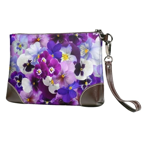 EgoMed Grafische Stiefmütterchen Ostern Frühlingsblumen,Handgelenktaschen PU-Leder Clutch Damen Reißverschluss Geldbörse Brieftasche Handtasche mit Handschlaufe von EgoMed