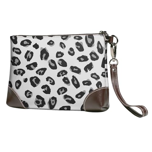 EgoMed Grauer und schwarzer Leopard,Handgelenktaschen PU-Leder Clutch Damen Reißverschluss Geldbörse Brieftasche Handtasche mit Handschlaufe von EgoMed
