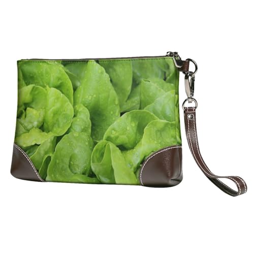 EgoMed Grüner Salat,Handgelenktaschen PU-Leder Clutch Damen Reißverschluss Geldbörse Brieftasche Handtasche mit Handschlaufe von EgoMed