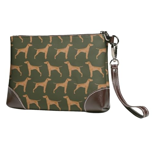 EgoMed Grüner Vizsla-Hund,Handgelenktaschen PU-Leder Clutch Damen Reißverschluss Geldbörse Brieftasche Handtasche mit Handschlaufe von EgoMed