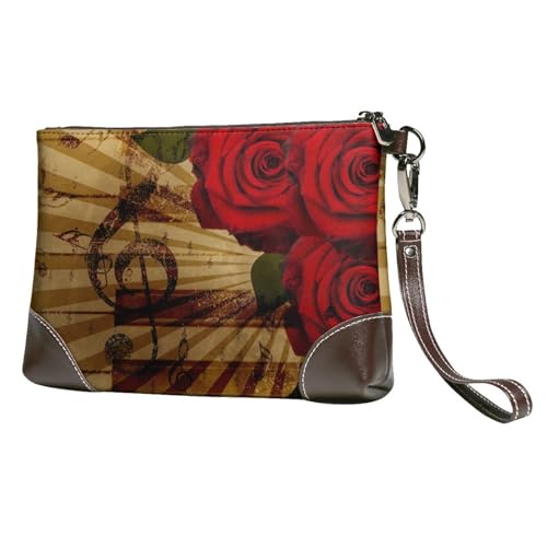 EgoMed Grunge Rose Vintage Musik,Handgelenktaschen PU-Leder Clutch Damen Reißverschluss Geldbörse Brieftasche Handtasche mit Handschlaufe von EgoMed