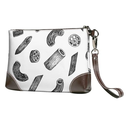 EgoMed Handgezeichnete Nudeln,Handgelenktaschen PU-Leder Clutch Damen Reißverschluss Geldbörse Brieftasche Handtasche mit Handschlaufe von EgoMed