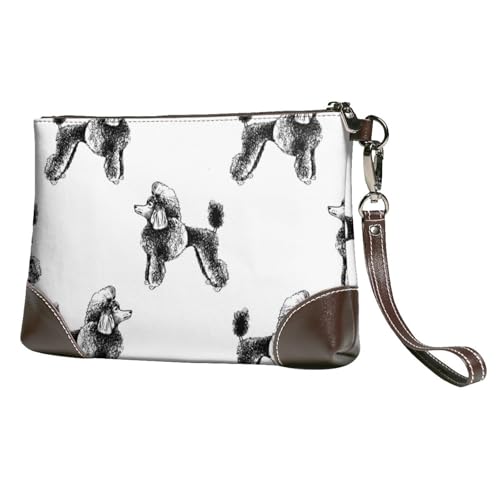 EgoMed Handgezeichnete Pudel,Handgelenktaschen PU-Leder Clutch Damen Reißverschluss Geldbörse Brieftasche Handtasche mit Handschlaufe von EgoMed