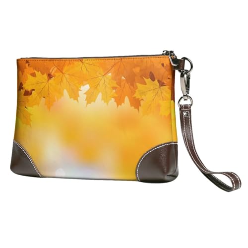 EgoMed Herbstlaub,Handgelenktaschen PU-Leder Clutch Damen Reißverschluss Geldbörse Brieftasche Handtasche mit Handschlaufe von EgoMed