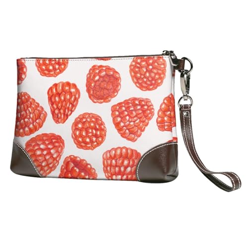 EgoMed Himbeermuster,Handgelenktaschen PU-Leder Clutch Damen Reißverschluss Geldbörse Brieftasche Handtasche mit Handschlaufe von EgoMed