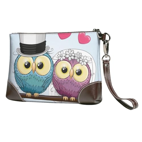 EgoMed Hochzeitsdekorationen Lustige Eulen,Handgelenktaschen PU-Leder Clutch Damen Reißverschluss Geldbörse Brieftasche Handtasche mit Handschlaufe von EgoMed