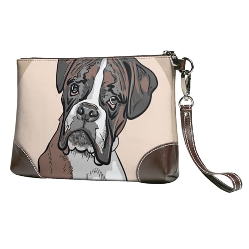 EgoMed Hund Boxer,Handgelenktaschen PU-Leder Clutch Damen Reißverschluss Geldbörse Brieftasche Handtasche mit Handschlaufe von EgoMed