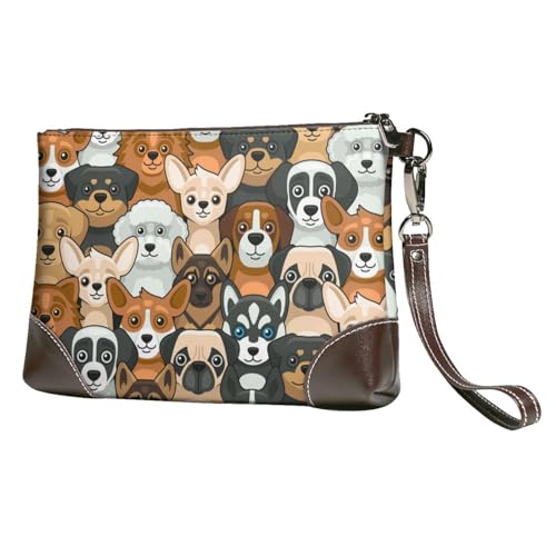 EgoMed Hundedruck im Cartoon-Stil,Handgelenktaschen PU-Leder Clutch Damen Reißverschluss Geldbörse Brieftasche Handtasche mit Handschlaufe von EgoMed