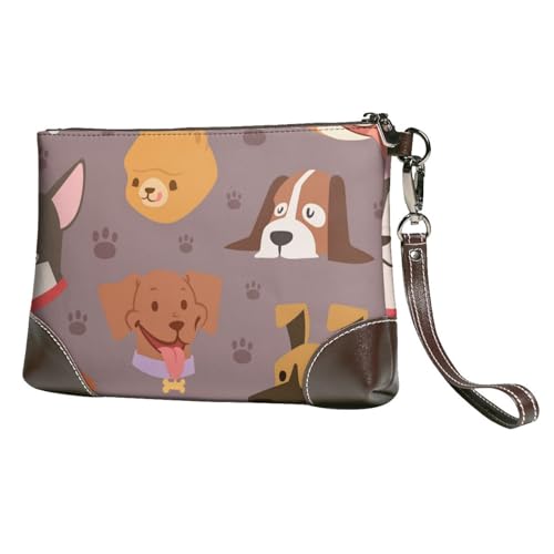 EgoMed Hundemuster,Handgelenktaschen PU-Leder Clutch Damen Reißverschluss Geldbörse Brieftasche Handtasche mit Handschlaufe von EgoMed