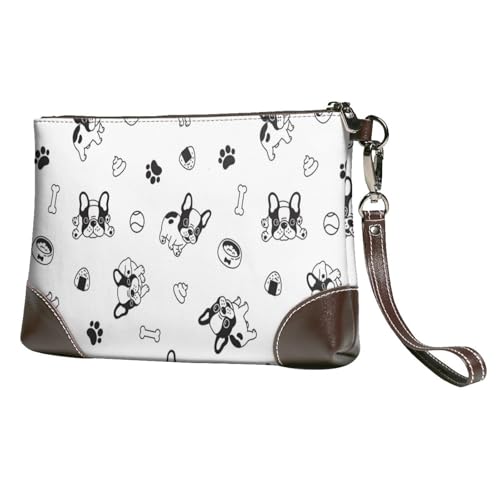 EgoMed Hundemuster Boston Terrier,Handgelenktaschen PU-Leder Clutch Damen Reißverschluss Geldbörse Brieftasche Handtasche mit Handschlaufe von EgoMed