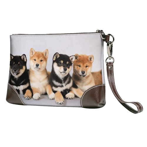 EgoMed Hundemuster Shiba Inu Shibaken Hund süß,Handgelenktaschen PU-Leder Clutch Damen Reißverschluss Geldbörse Brieftasche Handtasche mit Handschlaufe von EgoMed
