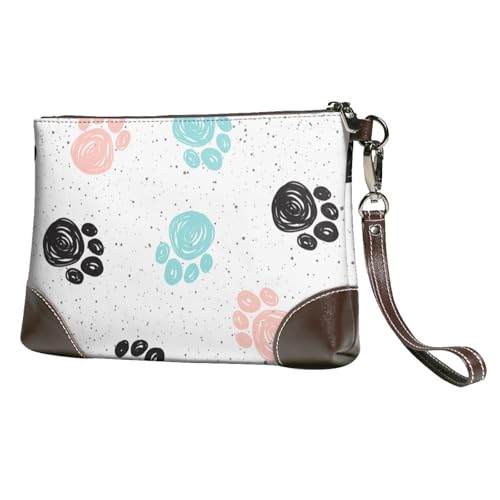 EgoMed Hundepfotenabdruck,Handgelenktaschen PU-Leder Clutch Damen Reißverschluss Geldbörse Brieftasche Handtasche mit Handschlaufe von EgoMed