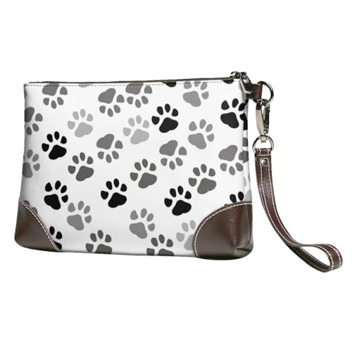 EgoMed Hundepfotenabdruck,Handgelenktaschen PU-Leder Clutch Damen Reißverschluss Geldbörse Brieftasche Handtasche mit Handschlaufe von EgoMed