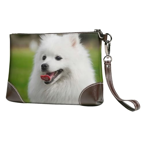 EgoMed Japanischer Spitz als Haustier,Handgelenktaschen PU-Leder Clutch Damen Reißverschluss Geldbörse Brieftasche Handtasche mit Handschlaufe von EgoMed