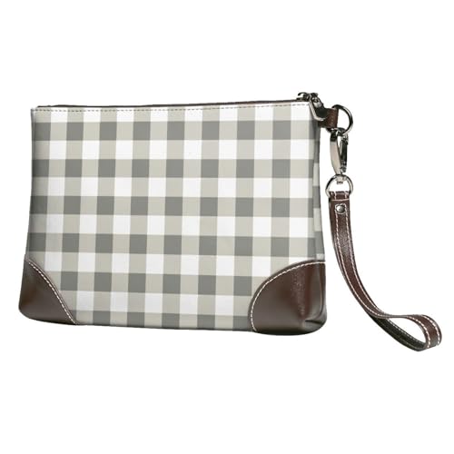 EgoMed Kariert Geometrisch Grau Weiß Plaid Abstrakt,Handgelenktaschen PU-Leder Clutch Damen Reißverschluss Geldbörse Brieftasche Handtasche mit Handschlaufe von EgoMed