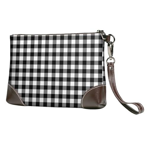 EgoMed Kariert Schwarz Weiß,Handgelenktaschen PU-Leder Clutch Damen Reißverschluss Geldbörse Brieftasche Handtasche mit Handschlaufe von EgoMed
