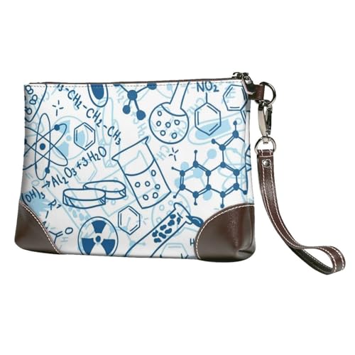 EgoMed Karikatur, Blau, Chemie,Handgelenktaschen PU-Leder Clutch Damen Reißverschluss Geldbörse Brieftasche Handtasche mit Handschlaufe von EgoMed