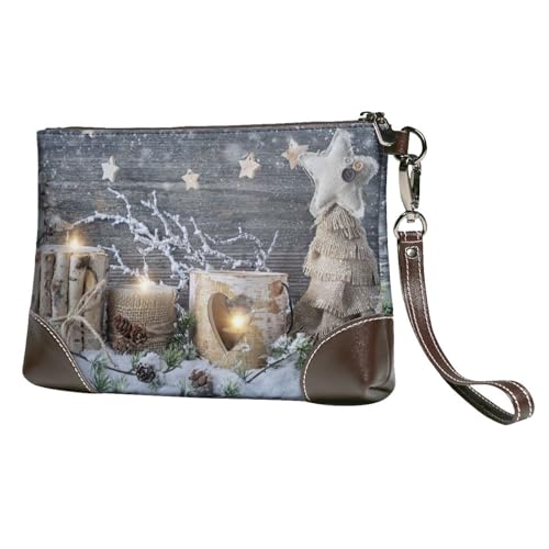 EgoMed Kerze Winter,Handgelenktaschen PU-Leder Clutch Damen Reißverschluss Geldbörse Brieftasche Handtasche mit Handschlaufe von EgoMed