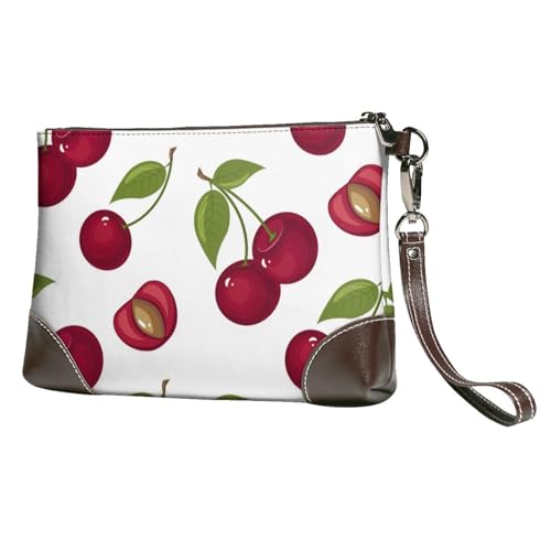 EgoMed Kirsche,Handgelenktaschen PU-Leder Clutch Damen Reißverschluss Geldbörse Brieftasche Handtasche mit Handschlaufe von EgoMed