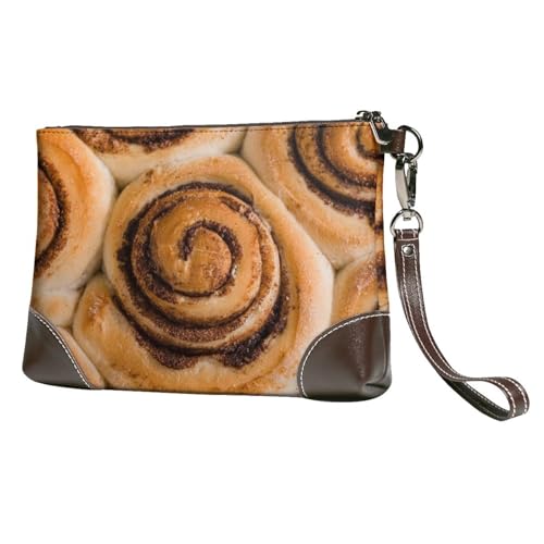 EgoMed Köstliches Zimtschnecken-Brotmuster,Handgelenktaschen PU-Leder Clutch Damen Reißverschluss Geldbörse Brieftasche Handtasche mit Handschlaufe von EgoMed