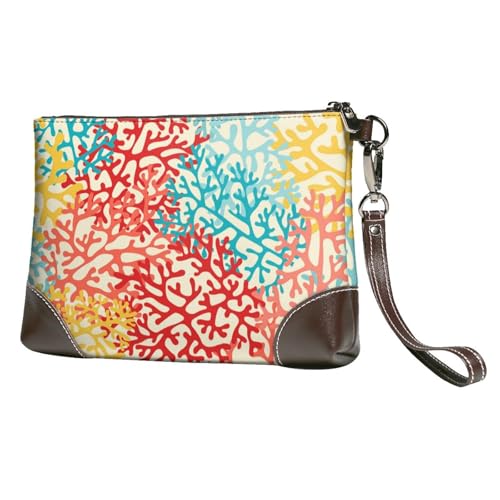 EgoMed Korallen bunt,Handgelenktaschen PU-Leder Clutch Damen Reißverschluss Geldbörse Brieftasche Handtasche mit Handschlaufe von EgoMed