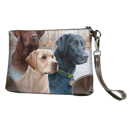 EgoMed Labrador Retriever Hund Welpen Kunst,Handgelenktaschen PU-Leder Clutch Damen Reißverschluss Geldbörse Brieftasche Handtasche mit Handschlaufe von EgoMed