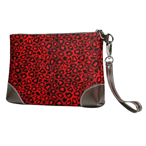 EgoMed Leoparden-Tierdruck Rot,Handgelenktaschen PU-Leder Clutch Damen Reißverschluss Geldbörse Brieftasche Handtasche mit Handschlaufe von EgoMed