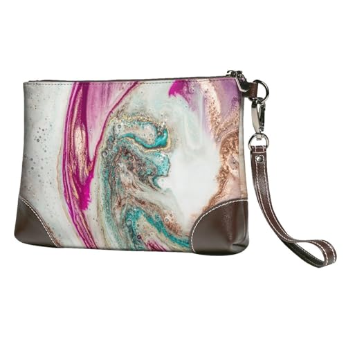 EgoMed Lila-grünes, goldenes Marmoroberflächendesign,Handgelenktaschen PU-Leder Clutch Damen Reißverschluss Geldbörse Brieftasche Handtasche mit Handschlaufe von EgoMed