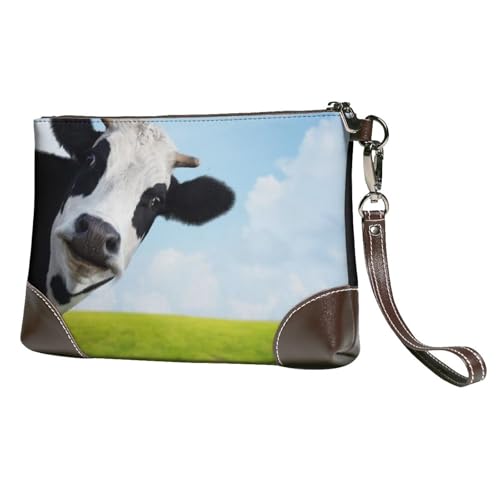 EgoMed Lustige Kuh,Handgelenktaschen PU-Leder Clutch Damen Reißverschluss Geldbörse Brieftasche Handtasche mit Handschlaufe von EgoMed