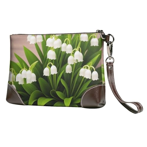 EgoMed Maiglöckchen Blumendruck,Handgelenktaschen PU-Leder Clutch Damen Reißverschluss Geldbörse Brieftasche Handtasche mit Handschlaufe von EgoMed