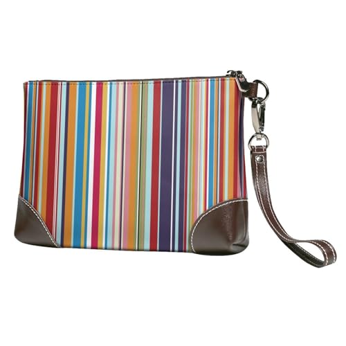 EgoMed Mehrfarbige Streifen,Handgelenktaschen PU-Leder Clutch Damen Reißverschluss Geldbörse Brieftasche Handtasche mit Handschlaufe von EgoMed
