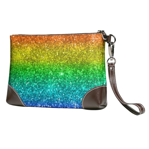 EgoMed Mehrfarbiger Regenbogenglitter,Handgelenktaschen PU-Leder Clutch Damen Reißverschluss Geldbörse Brieftasche Handtasche mit Handschlaufe von EgoMed