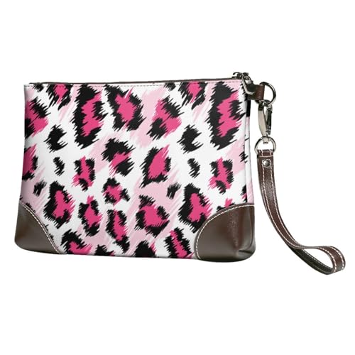 EgoMed Modisches rosa Leopardenmuster,Handgelenktaschen PU-Leder Clutch Damen Reißverschluss Geldbörse Brieftasche Handtasche mit Handschlaufe von EgoMed