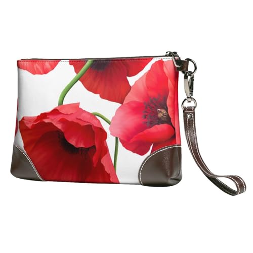 EgoMed Mohn Nahtlose Muster,Handgelenktaschen PU-Leder Clutch Damen Reißverschluss Geldbörse Brieftasche Handtasche mit Handschlaufe von EgoMed