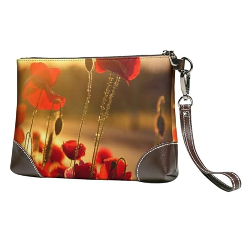 EgoMed Mohnblume,Handgelenktaschen PU-Leder Clutch Damen Reißverschluss Geldbörse Brieftasche Handtasche mit Handschlaufe von EgoMed